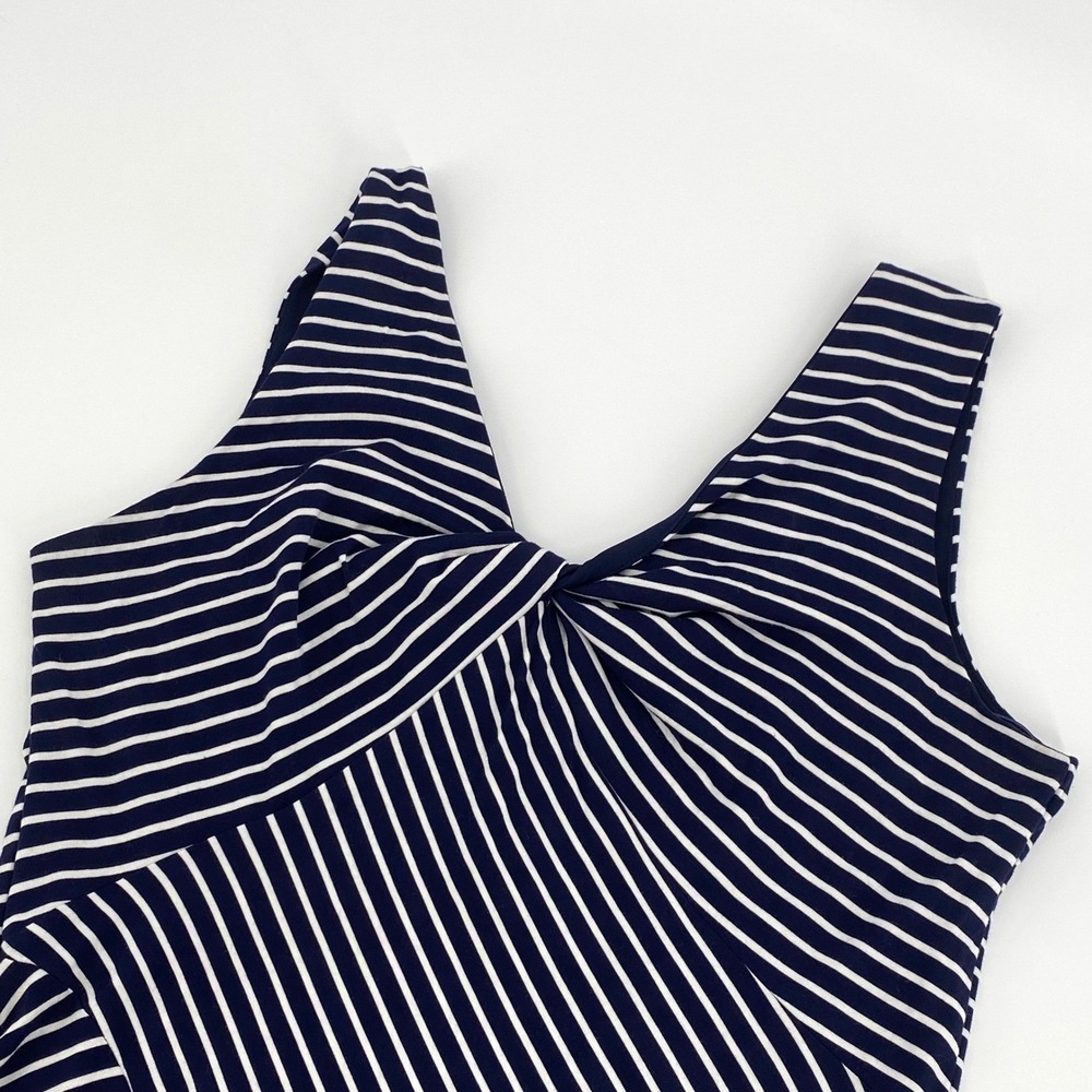 Spense Womens XL Navy Blue White Striped Twist V-Neck Sleeveless Maxi‎ Dress